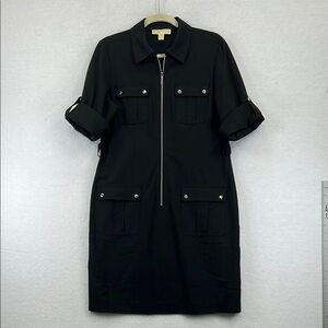 MICHAEL Michael Kors Chic Black Zip-Up Dress w/Pockets Sz L Black EUC